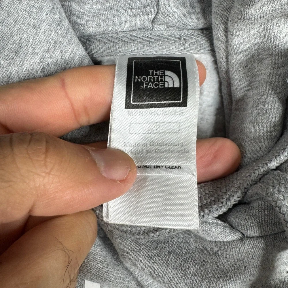 The North Face Hoodie Mens Size S Gray Graphic Logo Pullover Fleece Stained Fair